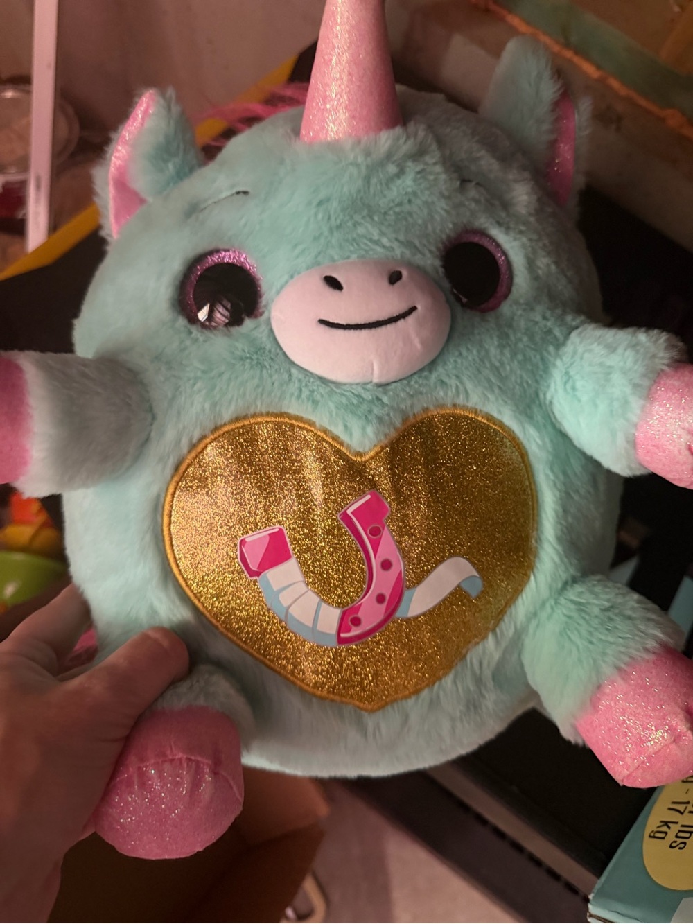 Rainbocorns Green Unicorn Plush with Gold Heartl